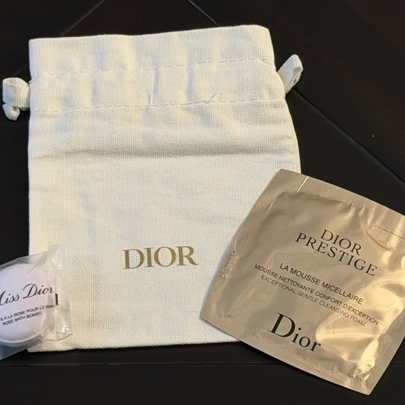 Dior Other - Dior Cream Drawstring Pouch with Gold Logo and Sachet